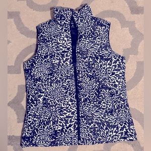 Lands' End Vest Womens Size XS 2-4 BLUE Cream Print Puffer Feather Down